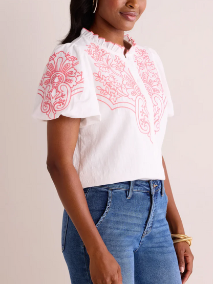 Ruffle Collar Embroidered Blouse