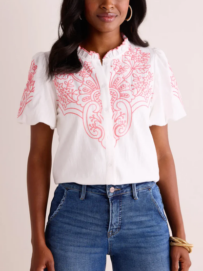Ruffle Collar Embroidered Blouse