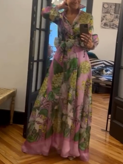 Floral Print Belted Maxi Dress
