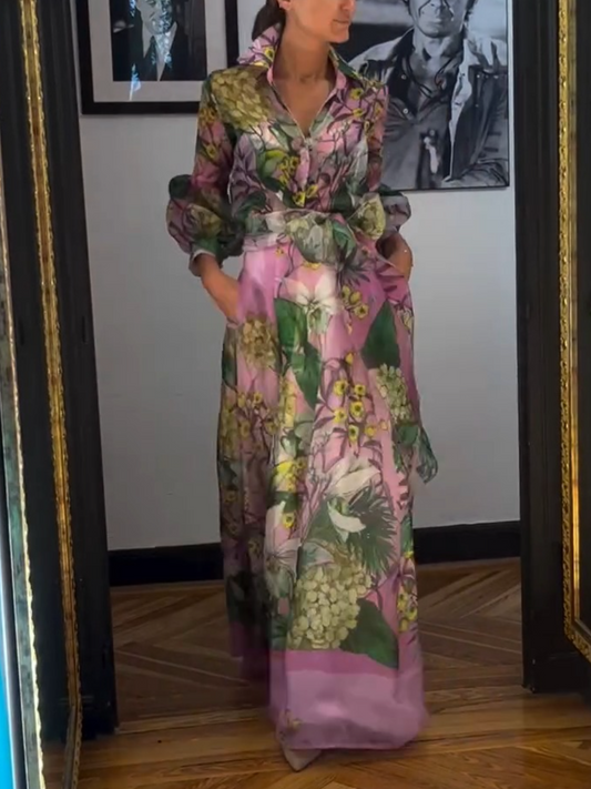 Floral Print Belted Maxi Dress