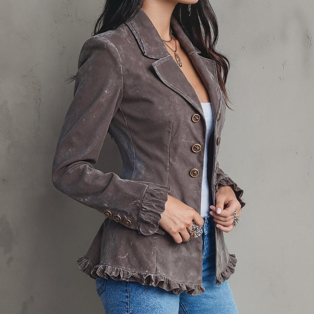 Retro Plain Long Sleeve Blazer