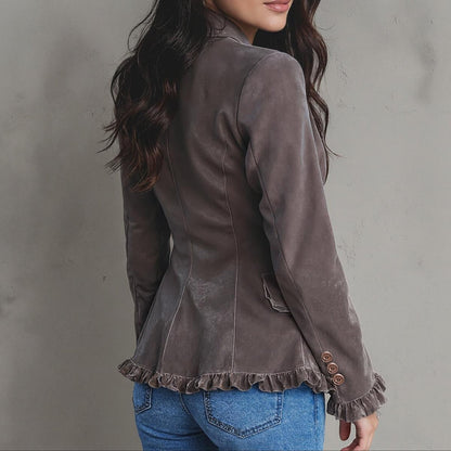 Retro Plain Long Sleeve Blazer