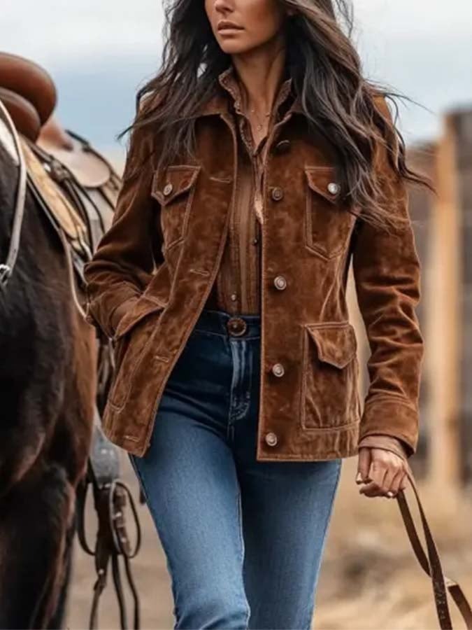 Retro Plain Long Sleeve Outerwear