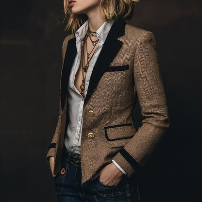 Retro Brown Long Sleeve Blazer