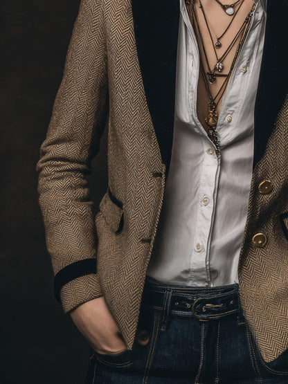 Retro Brown Long Sleeve Blazer