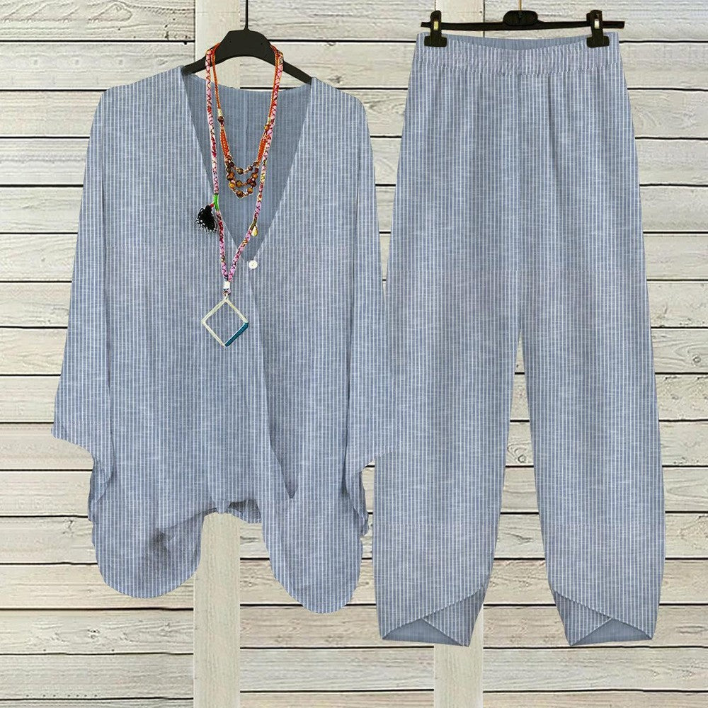 Apricot Plant Print V-Neck Two Piece Set