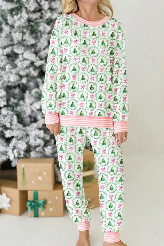 Christmas Trees And Bows Pajama Set