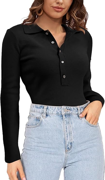 Fashion V Neck Button Polo Sweaters