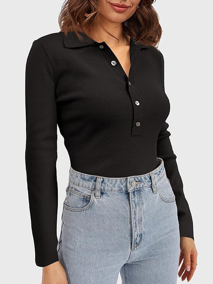 Fashion V Neck Button Polo Sweaters