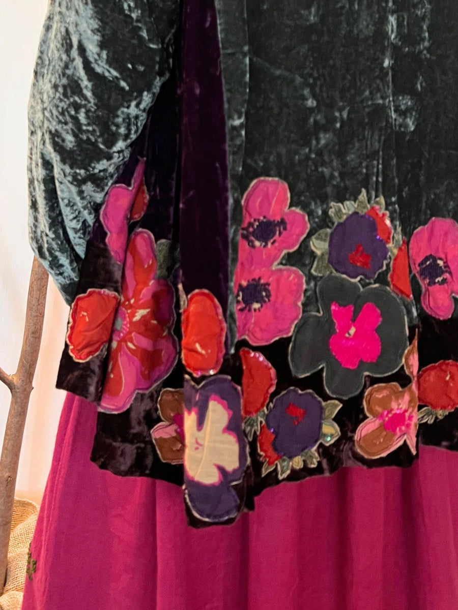 Embroidered Velvet Button-Front Shirt