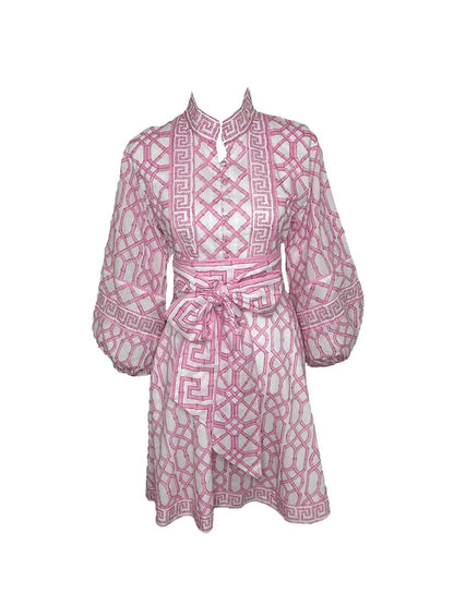 Placement Print Belted Mini Dress
