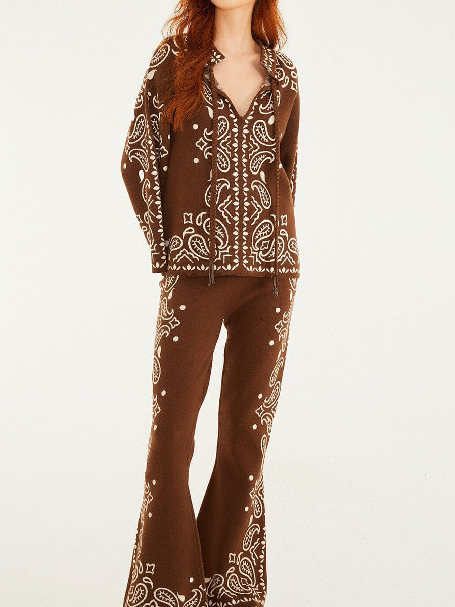 Fashion Printed Knit Sweater & Flare Pants