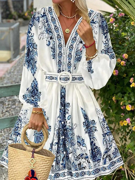 Breezy V-Neck Long Sleeve Mini Dress