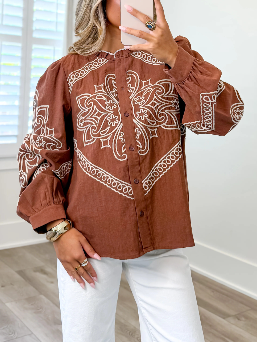Embroidered Button Up Top