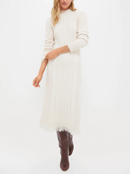Cream Freya Fringe Sweater Dress