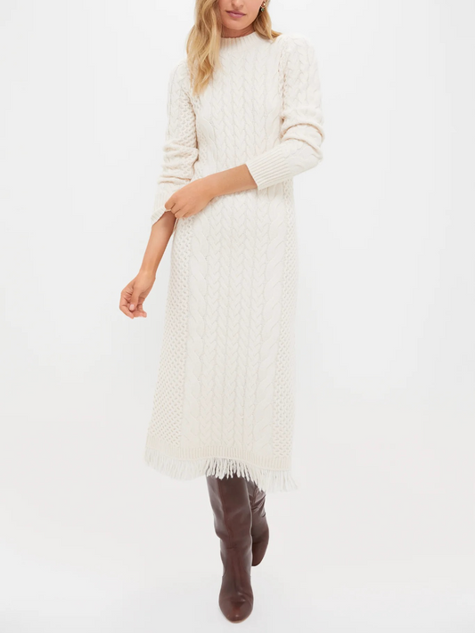 Cream Freya Fringe Sweater Dress