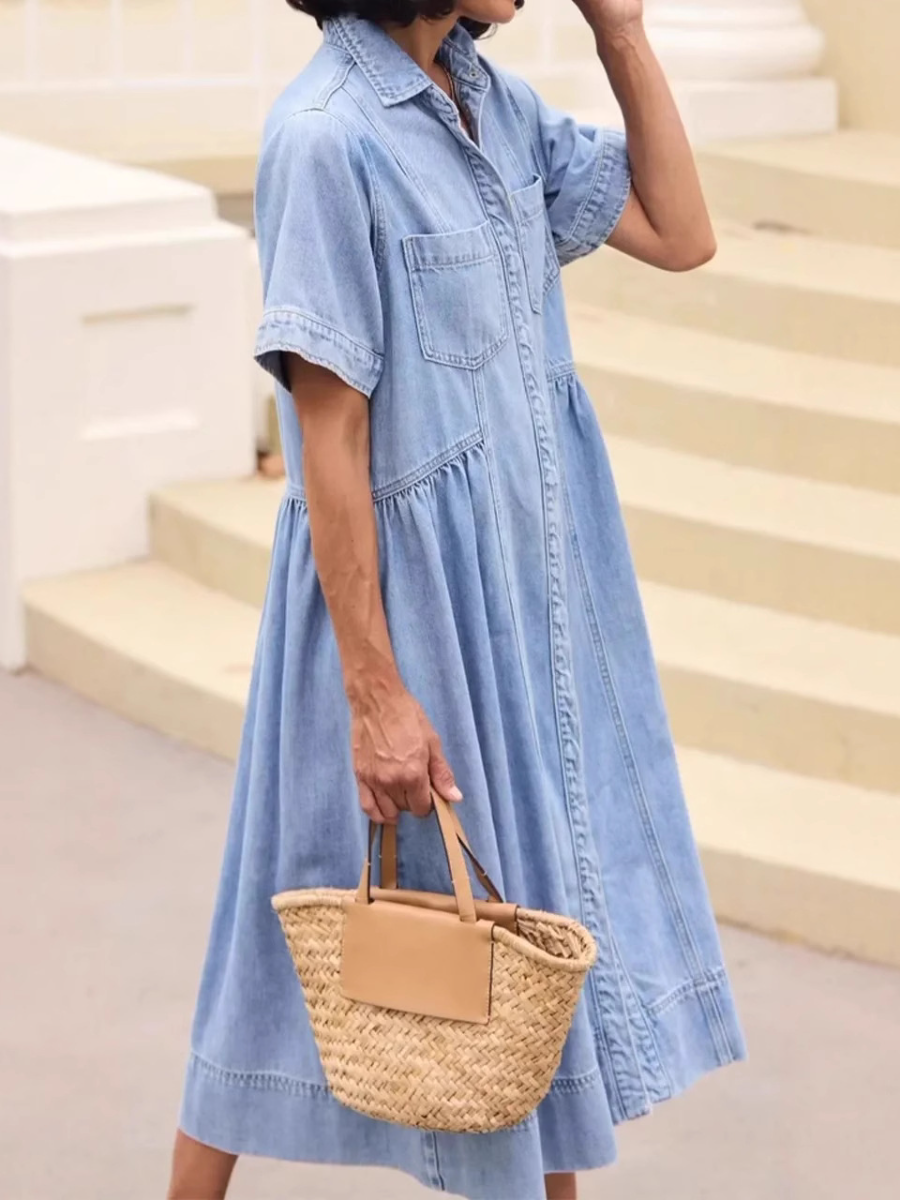 Lapel Denim Pocket Dress