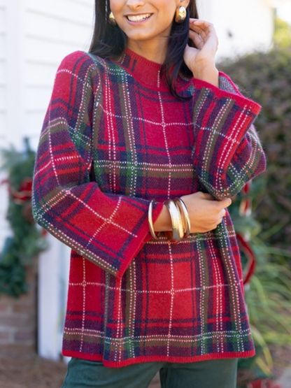 Plaid Mock Neck Sweater