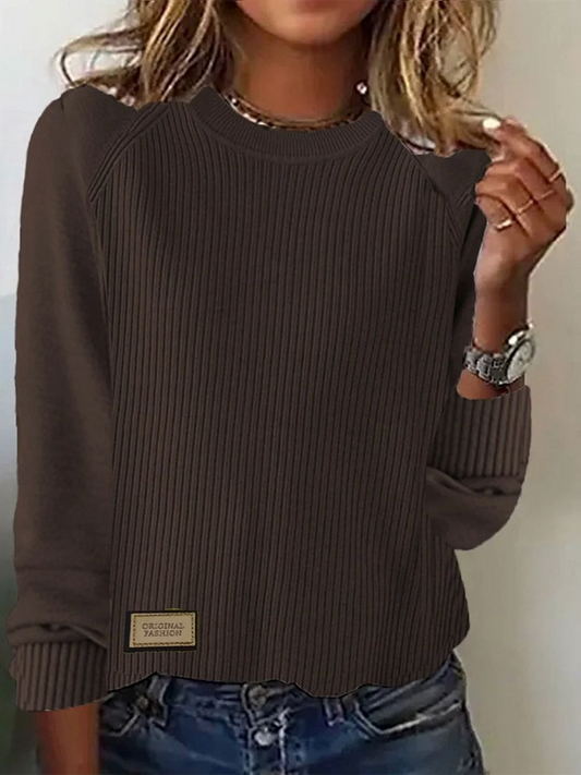 Coffee Plain Round Neck Sweater