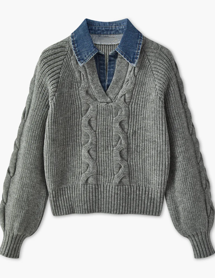 Lapel Denim Collar Sweater