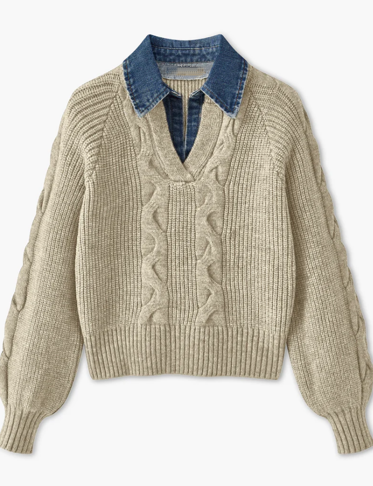 Lapel Denim Collar Sweater