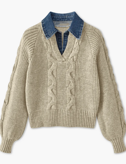 Lapel Denim Collar Sweater