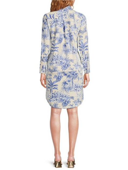 Jae McLoughlin Knit Cloth Printed Split V-Neck Long Sleeve Dress