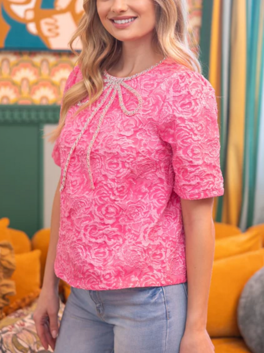 Bows And Bliss Floral Jacquard Top