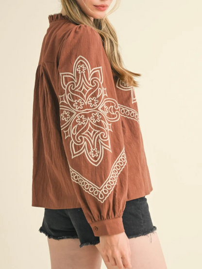 Embroidered Button Up Top