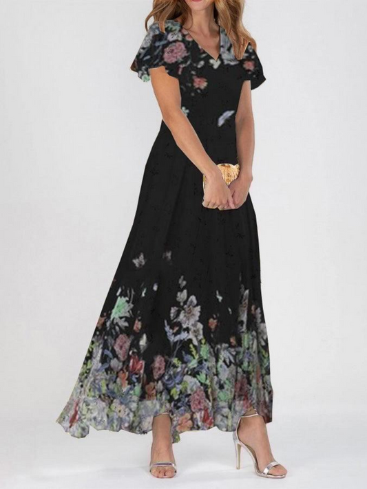Groovy Floral Print V-Neck Maxi Dress