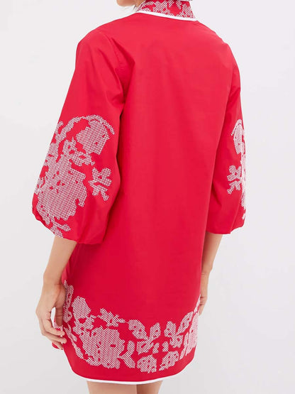 Placement Print V Neck Mini Dress