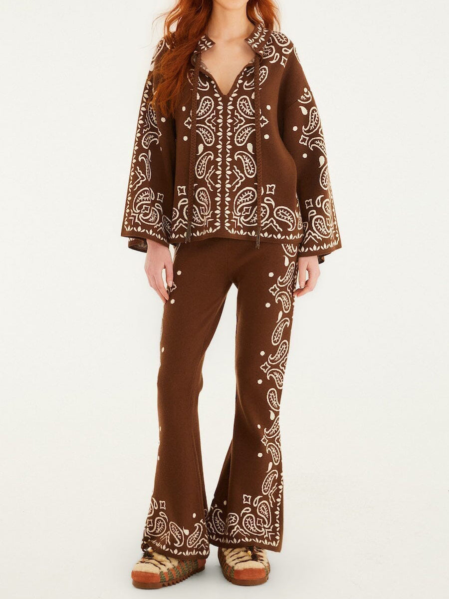Fashion Printed Knit Sweater & Flare Pants