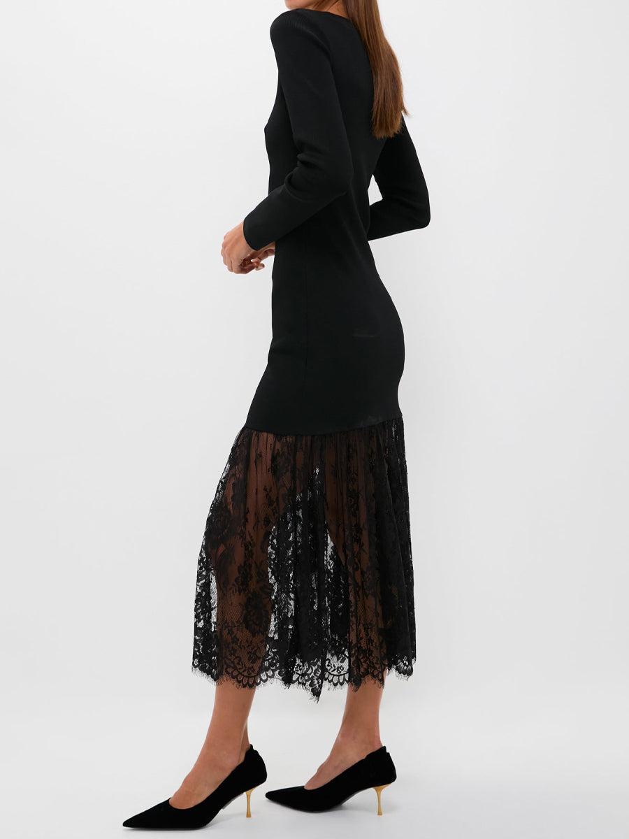Lace Patchwork Dropped Waist Knitted Dress