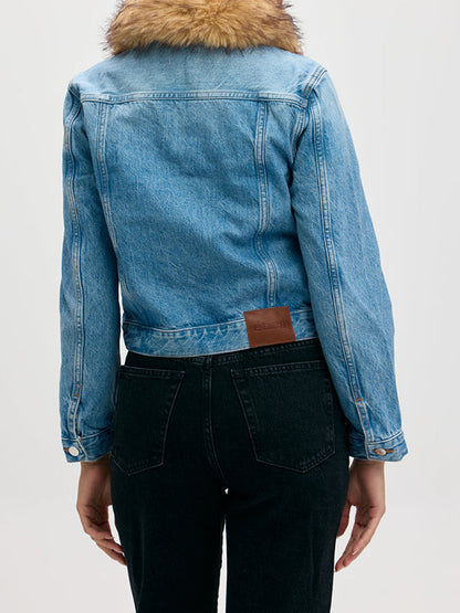 Detachable Faux Fur Collar Denim Jacket