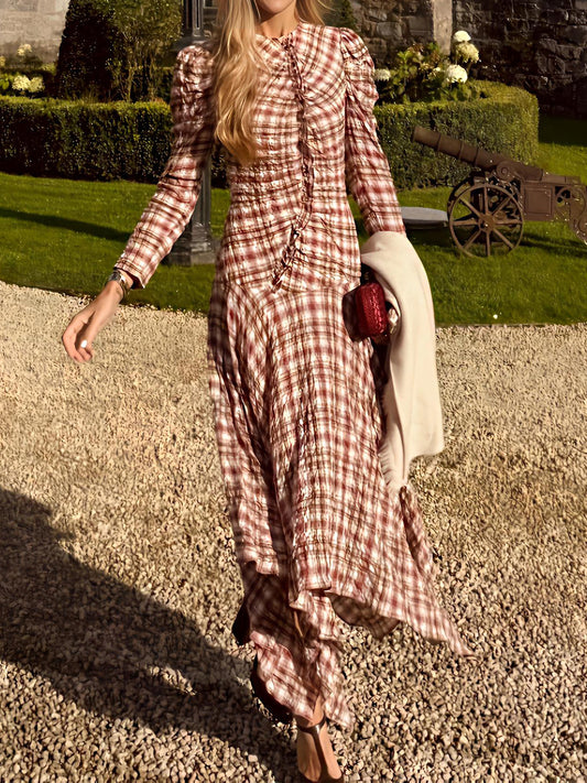 Plaid Print Irregular Hem Maxi Dress