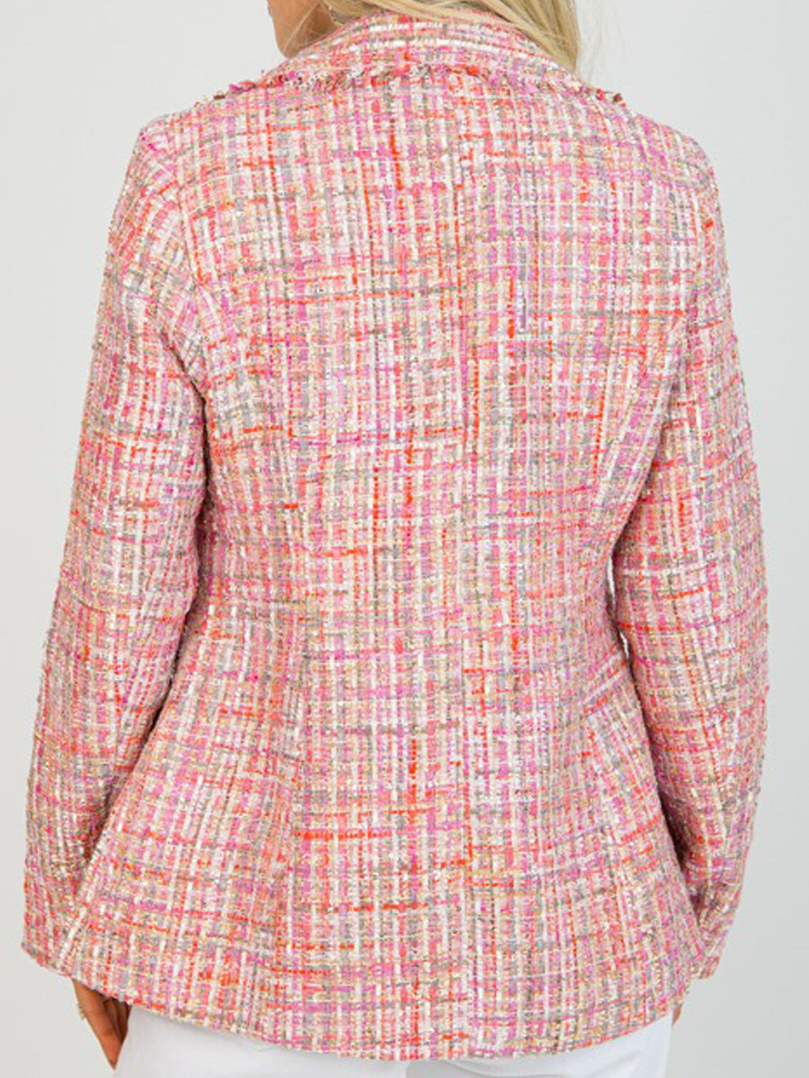 Elegant Pearl Button Woven Tweed Blazer