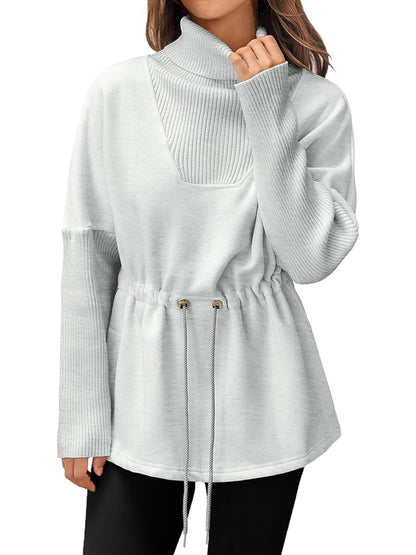 Turtleneck Drawstring Waist Casual Pullover Sweatshirts