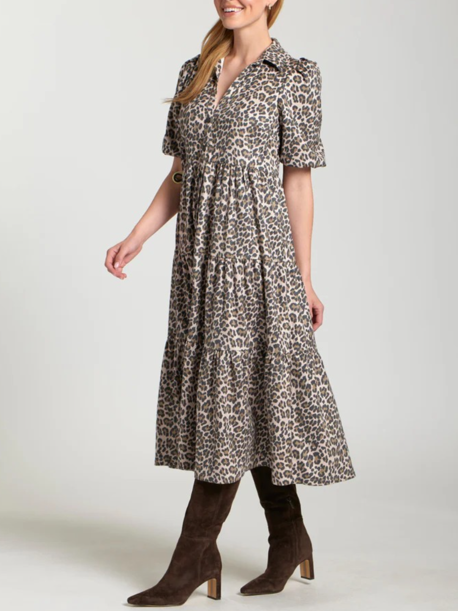 Leopard Vegan Suede Tiered Dress