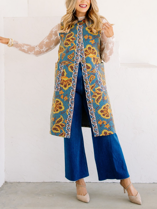 Ivy Teal Quilted Sleeveless Midi Dress