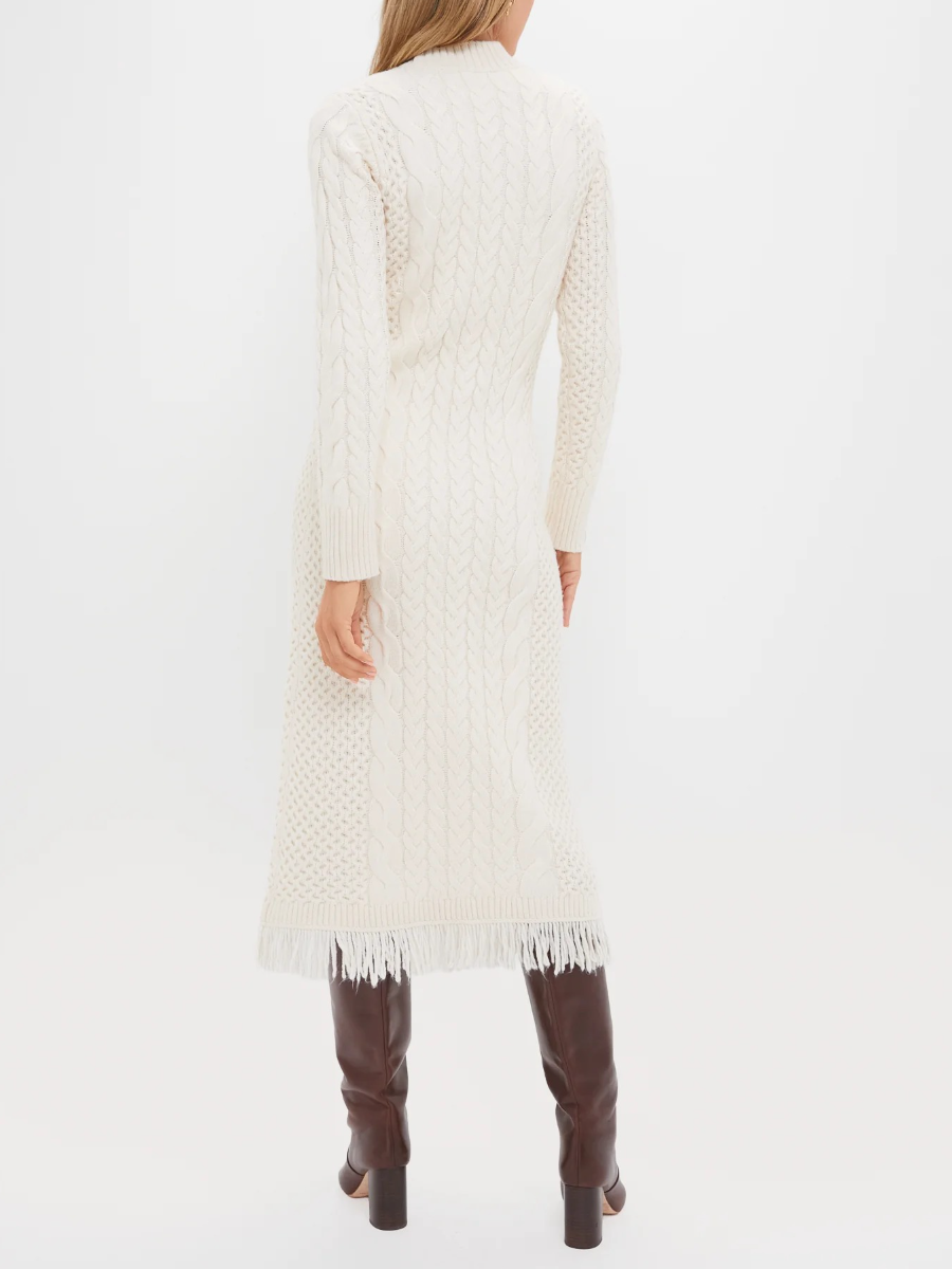 Cream Freya Fringe Sweater Dress