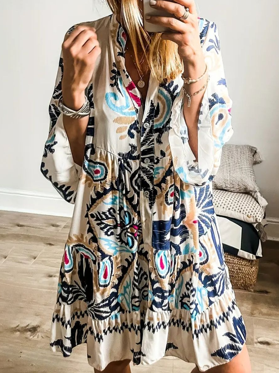 Unique Printed Long Sleeve Mini Dress