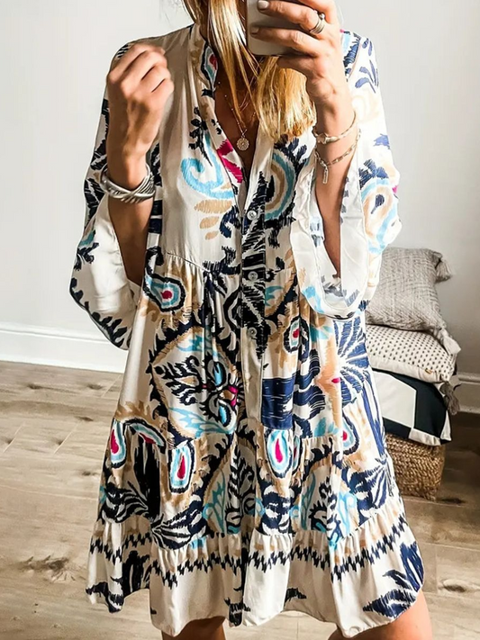Unique Printed Long Sleeve Mini Dress