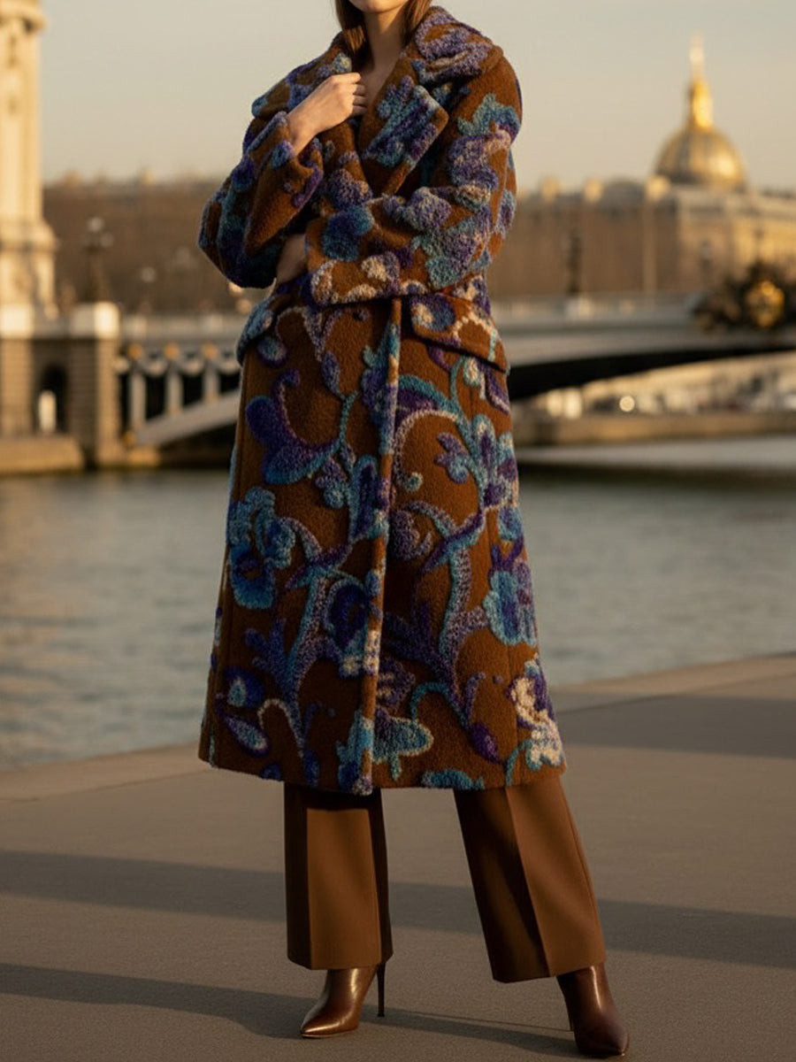 Wide Lape Printed Long Coat