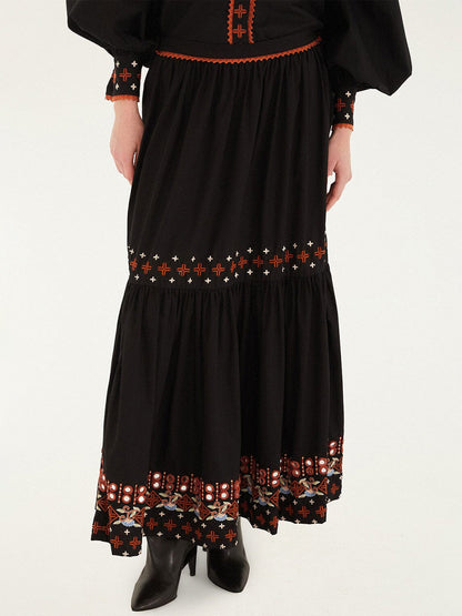 Embroidered Buttoned Shirt & Tiered Maxi Skirt