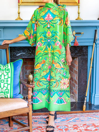 Printed Bow Loose Maxi Dress