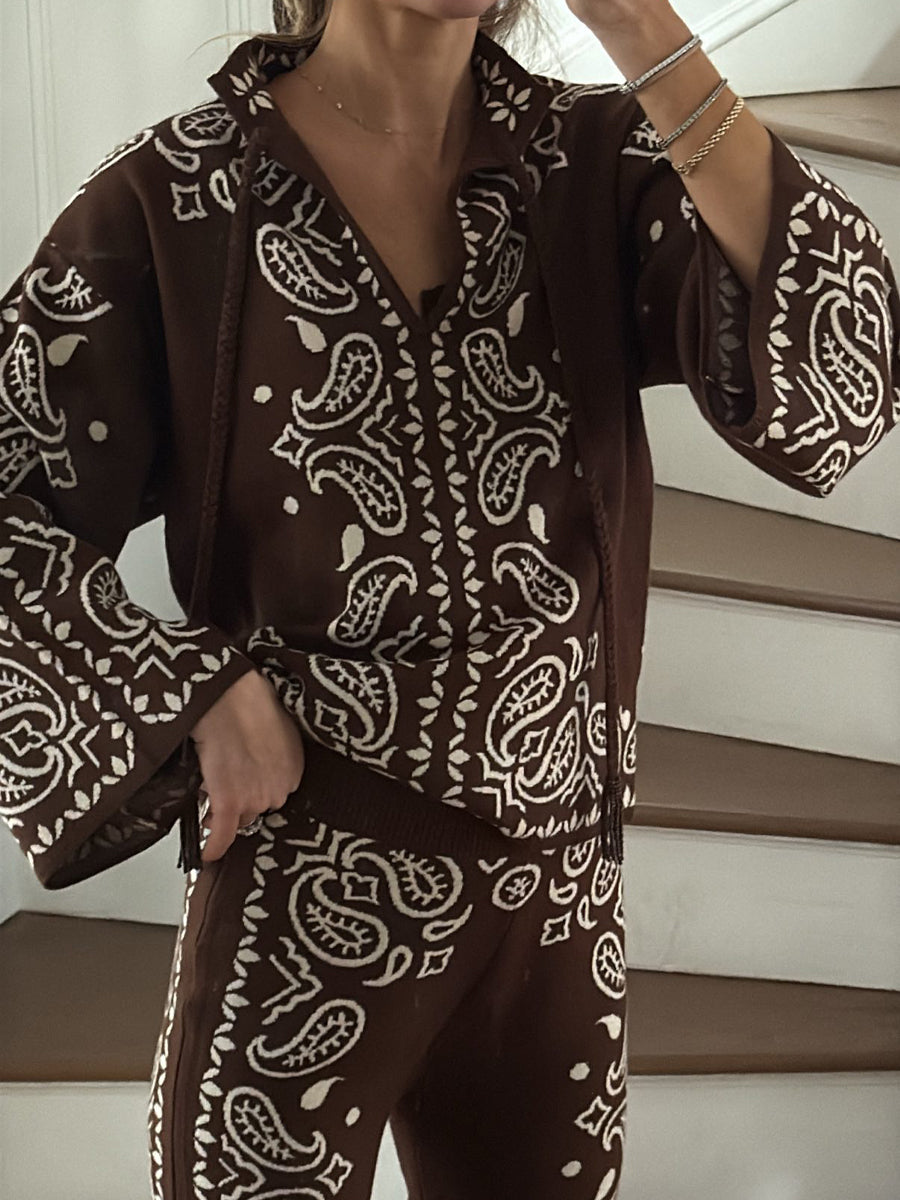 Fashion Printed Knit Sweater & Flare Pants