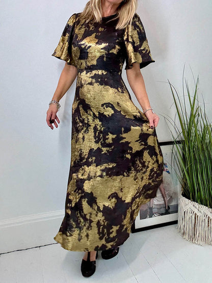 Printed Flare Sleeve Maxi Dress