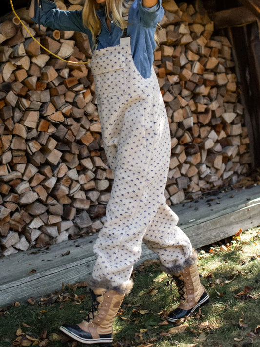 Elasticated Adjustable Straps Printed Sherpa Overalls