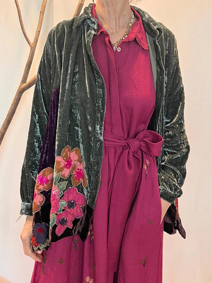 Embroidered Velvet Button-Front Shirt