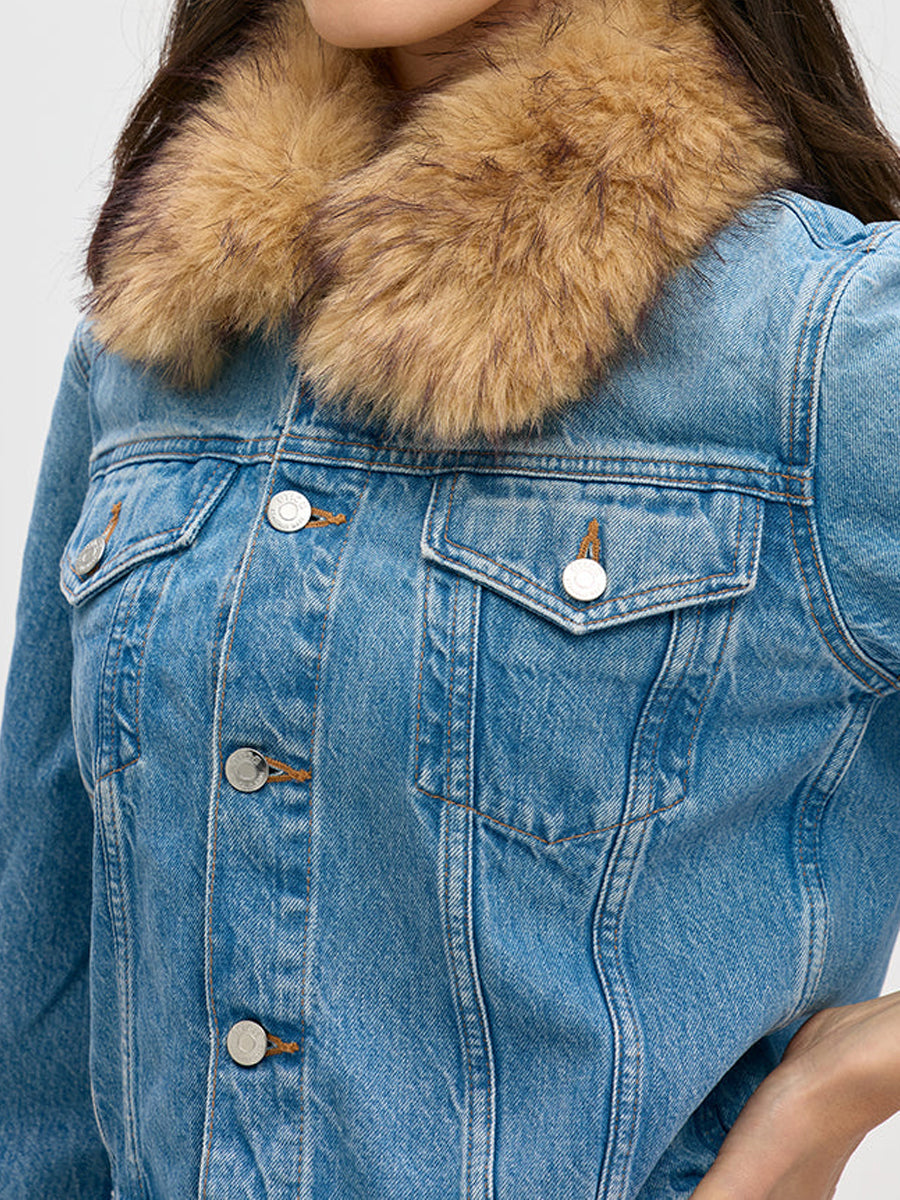 Detachable Faux Fur Collar Denim Jacket